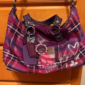 Coach Plaid Shoulder Bag in Purple and Pink
